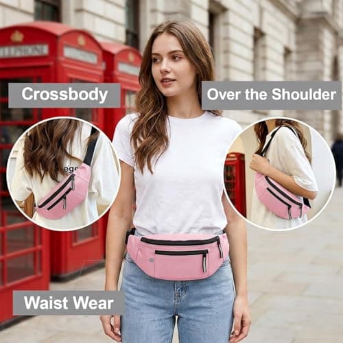 Bum Bag – Lightweight Waist Bag & Waterproof Fanny Pack for Women & Men, Secure Travel Belt Bag for Festivals, Hiking, Running, Holidays – Ideal Bum Bags for Ladies & Men (Pink) — view 5