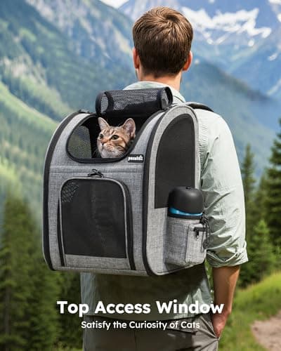 pecute Cat Backpack Dog Backpack, Breathable Dog Rucksack, Grey,L — view 3