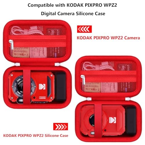 Supmay Carrying Case Compatible with Kodak PIXPRO WPZ2 Rugged Waterproof Shockproof Dustproof WiFi Digital Camera, Travel Case with Mesh Pocket fits USB Cable, SD Card, Battery, Charging Plug, Red — view 3
