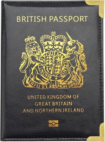 StoneMaxi UK British Passport Holder PU Leather Travel Wallet with Gold Embossed Design (Black)