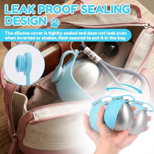 2 in 1 Portable Tumbler for Dogs, 285ml Stainless Steel Dog Water Bottle with Silicone Foldable Bowl and Attached Lanyard, Leak-Proof Pet Drink Dispenser for Walking, Park Visits, Hiking and Road Trip — view 6