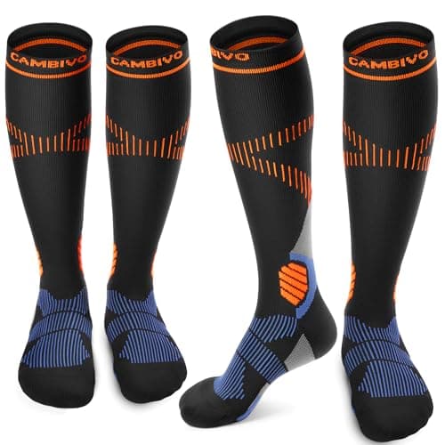 CAMBIVO 2 Pairs Compression Socks for Women & Men, 15-20mmHg Flight Socks, Graduated Support for Plantar Fasciitis Relief, Running, Pregnancy, Nurses, Travel Essentials