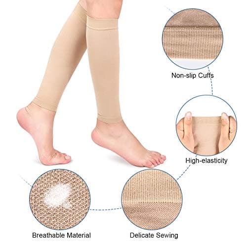 Calf Compression Sleeves Men Women, Medical Footless Compression Socks Shin Splints Leg Brace 20-30mmHg with Graduated Pressure Compression Calf Support for Swelling Varicose Veins Calf (Beige) — view 5