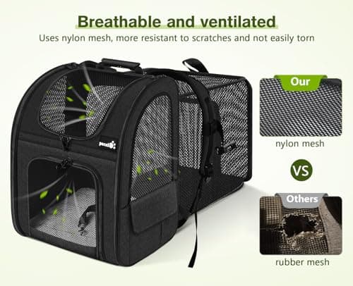 pecute Cat Backpack Expandable, Backpack for Cats & Small Dogs, Black — view 4