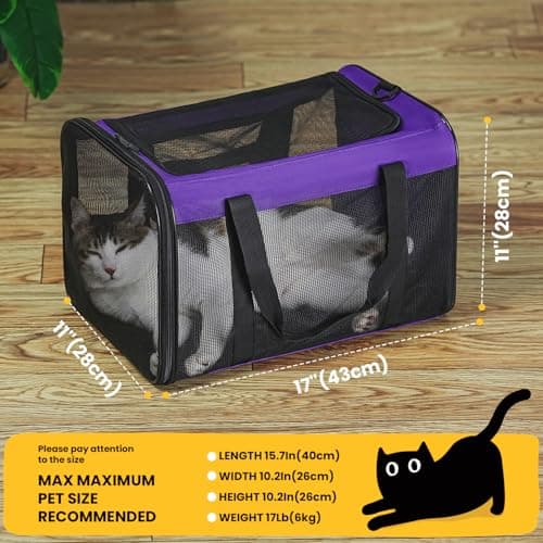 Conlun Cat Carrier Bag,Soft-Sided Pet Carriers for Dogs with 4-Sided Mesh,Airline Approved Cat Transport Carrier for Small&Medium Cats Kitten Puppy Up to 6Kg,Collapsible Cat Travel Carrier-M,Purple — view 2