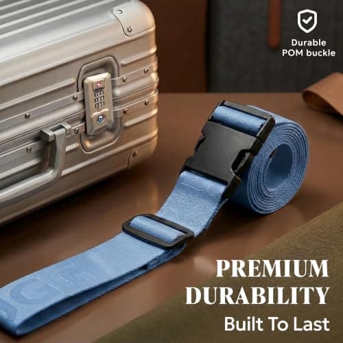 LUGG Luggage Belts for Suitcases 2 Pack – Adjustable Heavy-Duty Strap with Strong POM Buckle, Secure Travel Belt for Suitcase, Briefcase & Travel Bag, Bright Colours for Easy Identification-Slate Blue — view 6