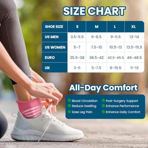 IRAMY Compression Ankle Support Running Socks for Women Men Trainer Wicking 3 Pairs Athletic Cushioned Plantar Fasciitis Socks Pink+Purple+Light Blue M — view 6