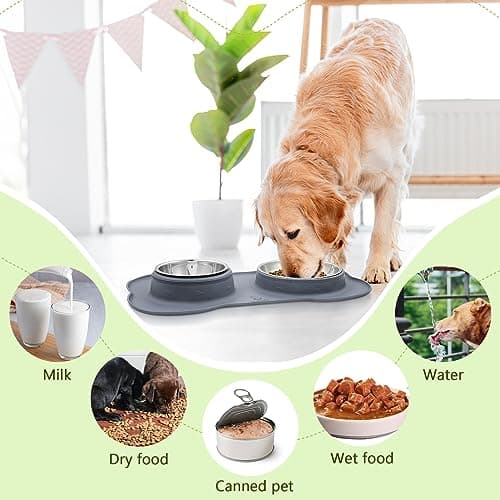 Pecute Dog Bowls Non-Slip, Stainless Steel Double Bowls Set For Cats & Dogs — view 6
