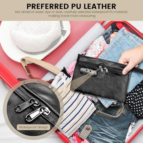 VAVPUP Waterproof & Cut-Resistant PU Money Bag with Lockable Zipper & Handle for Cash, Keys, Jewelry and Other Valuables (black) — view 3