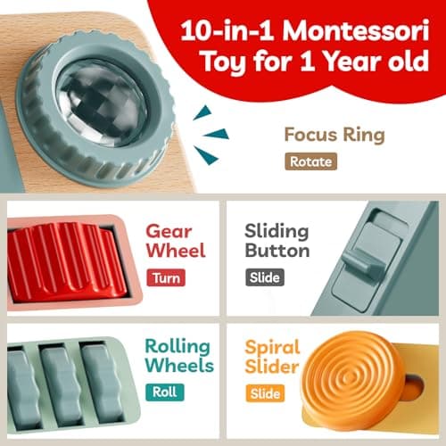 TOP BRIGHT Busy Board for 1 year old, Montessori Travel Toys for Toddlers 1-3 on Airplane, Fine Motor Skills Toys Camera, Wooden Sensory Gifts for 1 Year Old Girl & Boy on Christmas and Birthday — view 2