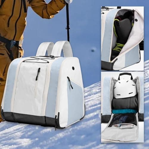 Ski Boot Backpack Duffel Bag Snow Boot Carrier Waterproof Polyester Travel Bag Suitable for Mountain Travel And Water Sports, White — view 6