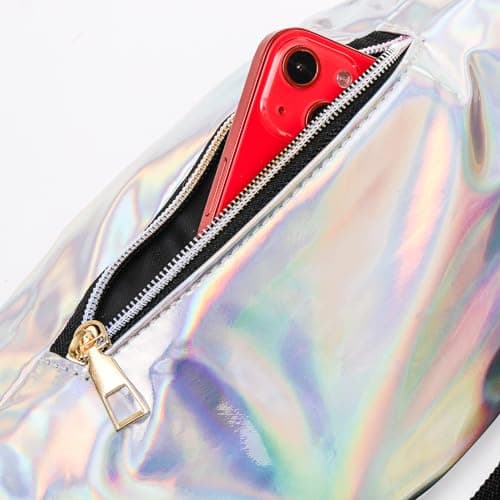 Cididu 6 Pieces Holographic Fanny Pack, Adjustable Shinny Sport Waist Bag Festival, Metallic Color Neon Waist Pack for Outdoors, Travel, Running, Party — view 5