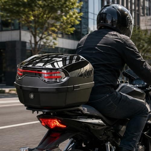 GreenWhim Universal Motorcycle Tail Box with Lock, Waterproof ABS Top Case — view 4