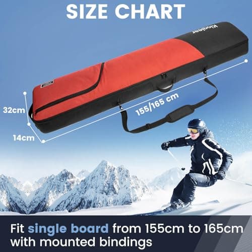 Kioqiear Reinforced Padded Snowboard Bag Perfect for Airplane Travel for Snowboard, Goggles, Gloves, Ski Boots, Available Length in 155cm, 165cm (155th Red) — view 2