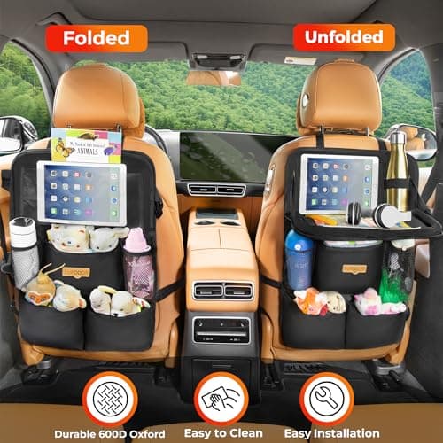 SURDOCA Car Seat Organiser Kids with Foldable Tray – Seat Storage with Touchable Tablet Pocket, Roadtrip Essentials – Fits Most Vehicles — view 3