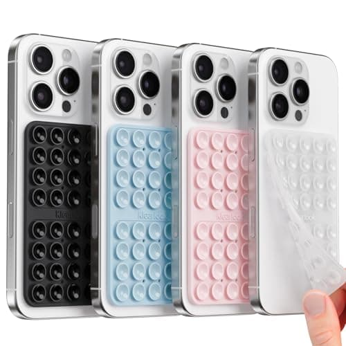 Klearlook 4Pack Silicone Suction Cup Phone Case Mount Double Sided, Sticky Phone Grip for Cell Phone, Hands-Free Phone Accessories for Selfies and Videos, Clear & Light Pink & Light Blue & Black