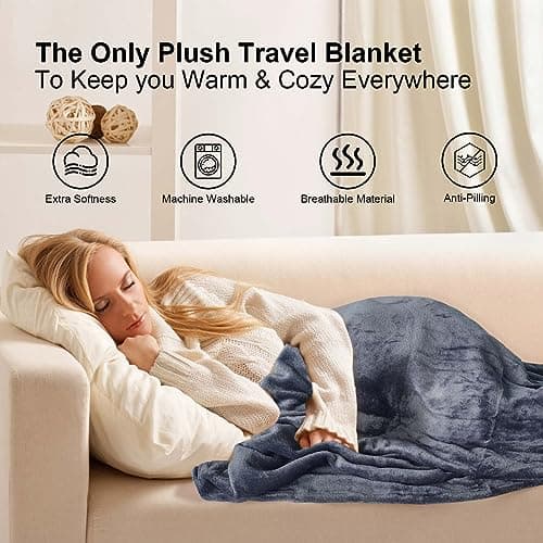 DAWNTREES 2 Pack Travel Blankets and Pillows, Grey — view 2