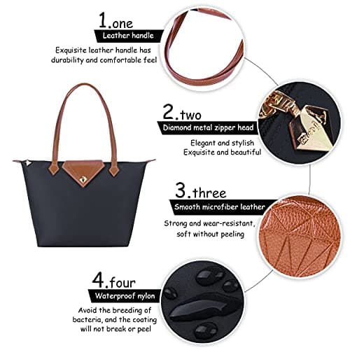 BOJLY Tote Bags for Women Stylish Waterproof Nylon Ladies Shoulder Bag Top Handle Handbag Folding Beach Travel Bag for Work,Shopping, School Deep Grey Small — view 5