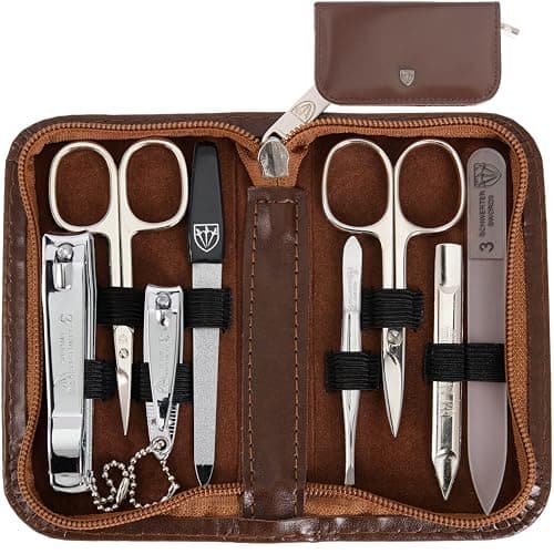3 Swords Germany - brand quality 8 piece manicure pedicure grooming kit set for professional finger & toe nail care scissors clipper fashion leather case in gift box, Made by 3 Swords (6660)