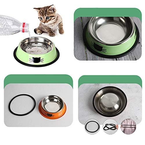 SUOXU Cat Bowls, Stainless Steel Colorful Cat Food Bowl, Non-slip Pet Water Bowl, Puppies Feeding Bowl, Set of 3 Metal Cat Bowl With Silent Pet Feeding(Blue/Purple/Green) — view 3