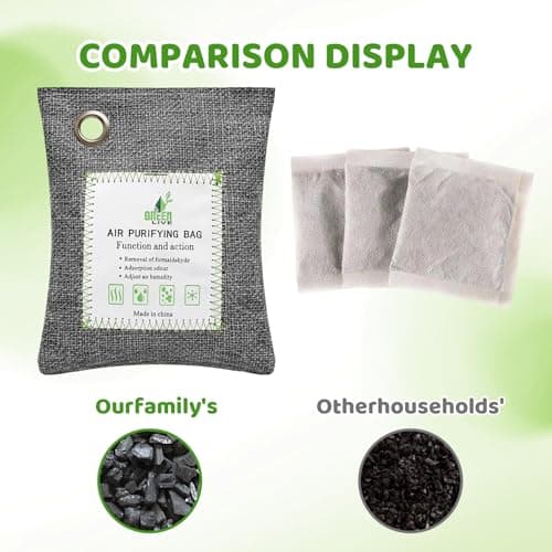 2 Pack 100g Bamboo Charcoal Bags, Grey Linen Fabric Activated Charcoal Odour Absorber, Activated Charcoal Bags with Hanging Holes, Odor Eliminator for Bathroom Wardrobes Cars — view 4
