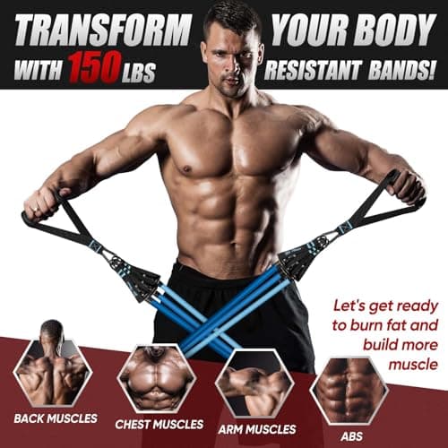 HPYGN Resistance Bands Set with Handles, Exercise Bands Stackable up to 150lbs, Resistance Bands Set Men with Door Anchor & Ankle Straps for Fitness, Strength, Yoga, Home Gym Equipment — view 2