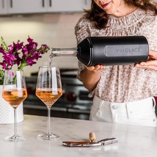 Vinglacé Wine Bottle Chiller Gift Set- Portable Stainless Steel Wine Cooler with 2 Stemless Wine Glasses, Black, VBLK2WGVG — view 4