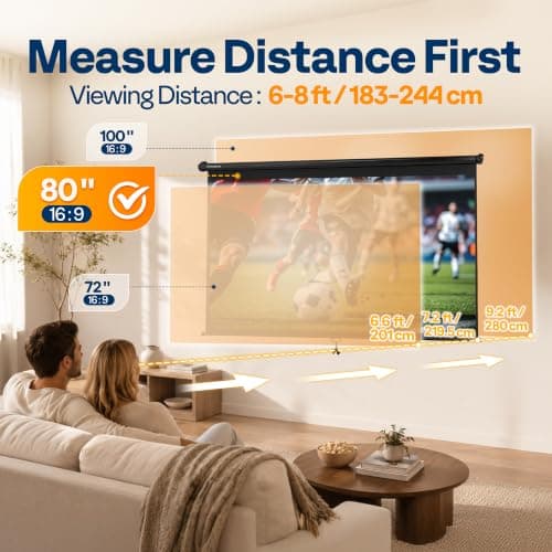 VIVOHOME 80Inch Projector Screen Pull Down Movie Screen with Auto Locking — view 5