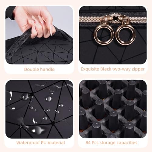 Nail Polish Organizer Case,3 Layer Nail Lamp Storage Bag Holds 84 Bottles (15ml/0.5 fl.oz) Nail Bag &Nail Lamp,Nail Polish Carrying Case Nail Kit Supplies Organizer Bag - Black — view 4