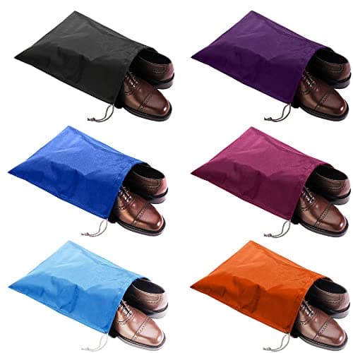 FASYACO 6 Pack Waterproof Nylon Shoe Bags Travel Bags for Men Women, Multicolor, 15.1"(L)x12.2"(W), Travel Shoe Bag