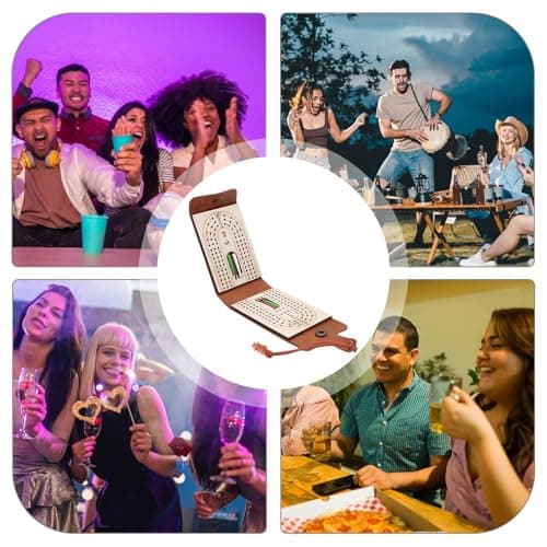 PU Leather Cribbage Board - Travel Game Set, Traditional Interactive Card Game | Storage Compartment Board | Durable Family Entertainment Toy | Kids Teens Adults Boys Girls Men Women Traveling Games — view 5