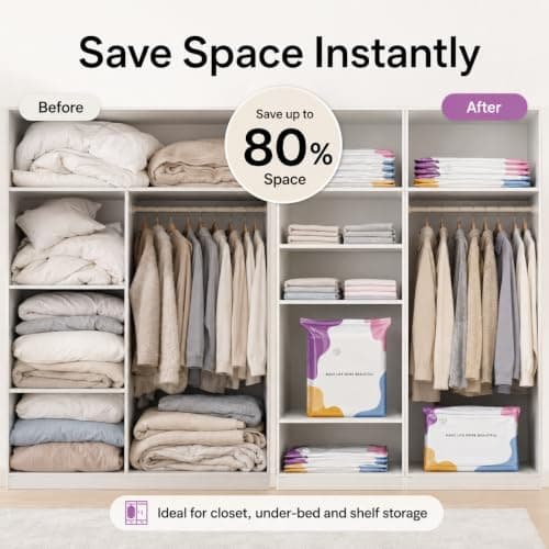 Wonsoso No Pump Vacuum Storage Bags 4 Pack Press & Seal Space Saver Bags — view 3