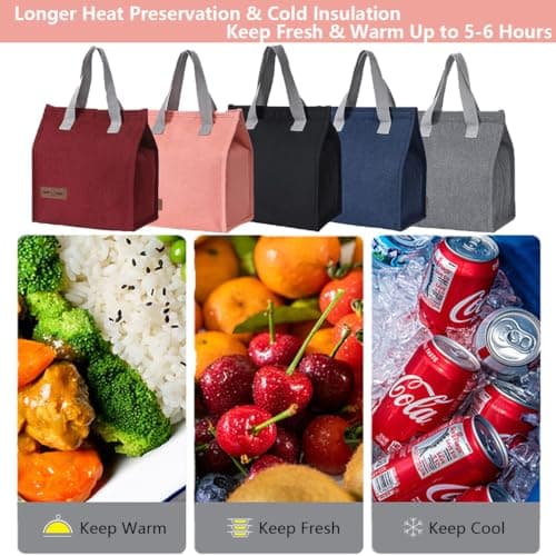 June Tech Insulated Lunch Tote Bag for Women Men Kids Adults - Reusable Thermal Cooler for Work School Picnic Travel (Black) — view 5