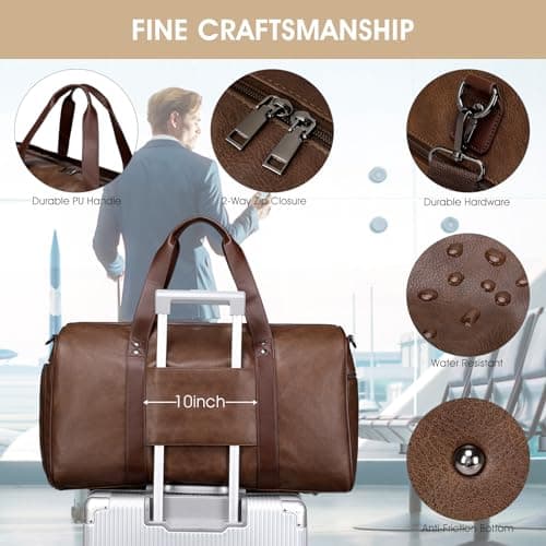 3PCS Faux Leather Weekender Bag for Women Men Travel Bag Overnight Bags — view 5
