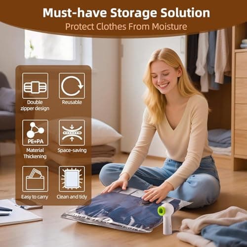 VACKFOX 12 Pack Vacuum Bags for Travel with Rechargeable Air Pump & LED Light,Vacuum Travel Bags,Vacuum Storage Bags(4L+4M+4S),80% Space Saver Vacuum Seal Bags for Blankets,Comforters,Luggage — view 6