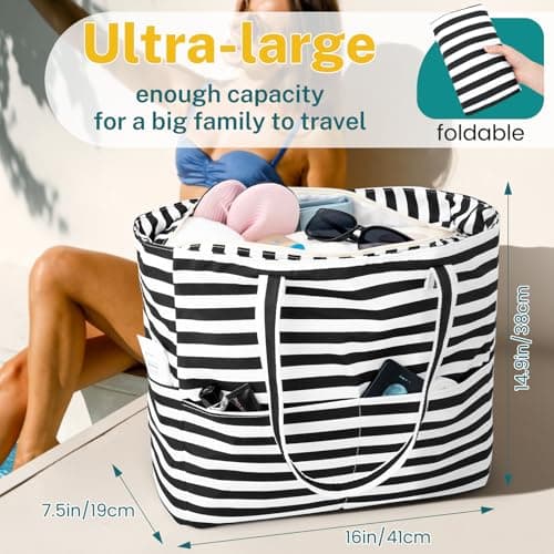 benpen Large Beach Bag for Women:Summer Beach Tote Bag with Zip — view 2