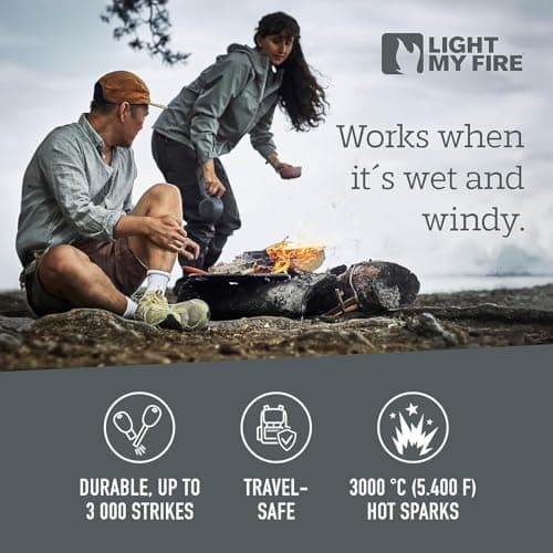Light My Fire Swedish Flint Fire Starter Ferro Rod Survival Tools SCOUT Fire Steel Bushcraft Camping Gear Flint and Steel Fire Starter Kit 2-in-1 Fire Flint and Striker 3,000 Strikes — view 3