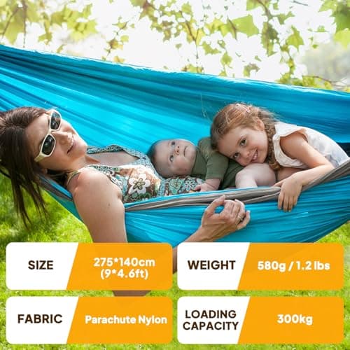 NATUREFUN Ultra-Light Travel Camping Hammock | 300kg Load Capacity,(275 x 140 cm) Breathable,Quick-drying Parachute Nylon | 2 x Premium Carabiners,2 x Nylon Slings Included | Outdoor Indoor Garden — view 2