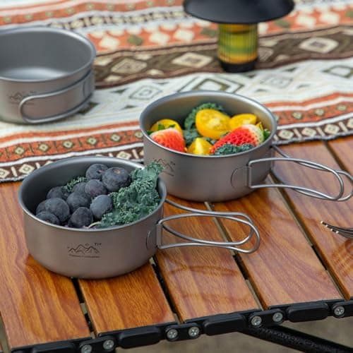 Titanium Camping Pot With Foldable Handle, 300ml Ultralight Portable Outdoor Cookware, Multifunctional 2-In-1 Soup Pot & Bowl For Camping Hiking Picnic — view 2