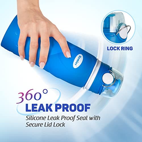 Kemier Collapsible Foldable Water Bottle for Travel, Gym, Hiking - Silicone Leakproof Sports Outdoor Bottle with Carabiner, 750ML/26OZ (Blue) — view 6