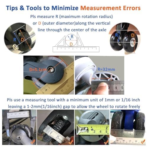 Luggage Wheels Replacement Kit 4PC Diameter 2in/50mm Thick 0.7in/18mm PU Wheels with Ball Bearing 3 Size Axles Full Set Repair Tool for Suitcase Trolley Bag Draw-bar Travel Box — view 5