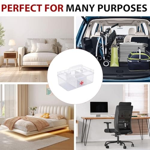 Punorric Medicine Storage Box - Detachable Dividers First Aid Box Empty, Foldable Handle Medical Box & Home First Aid Kit, Transparent Medicine Organiser for Home/Travel/Office-Type A — view 5