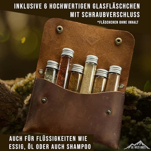 SK Wild Ones® Outdoor Spice Bag - Genuine Leather with 6 Spice Jars Camping - Bushcraft Spice Camping Set - Travel Spice Set - Spice Container Camping - Outdoor Vanlife Accessories Spices Set Camping — view 3
