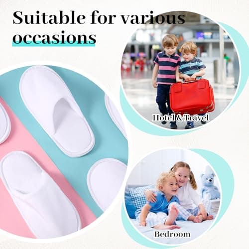 Twistover 6 Pairs Kids Disposable Slippers Non-Slip Closed Toe Spa Slippers Comfortable Indoor Outdoor Slippers for 4-12 Years Boys Girls Party Hotel Travel, White, Small — view 6