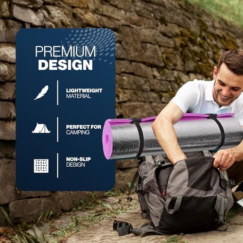 ADVENTURE PEAKS Camping Mat Waterproof EVA Mats Yoga Exercise Mat Extra Thick 0.6 CM Lightweight Foam Camping Mats with Elastic Straps Ideal for Exercise, Camping & Travelling (Pink) — view 2