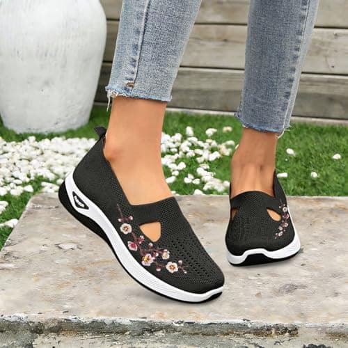 Orthopaedic Shoes Women's Barefoot Shoes Women's Wide H Lightweight Walking Shoes Mesh Breathable Summer Shoes Slip On Trainers Sports Shoes Outdoor Comfortable Trainers, black, 8.5 UK — view 5