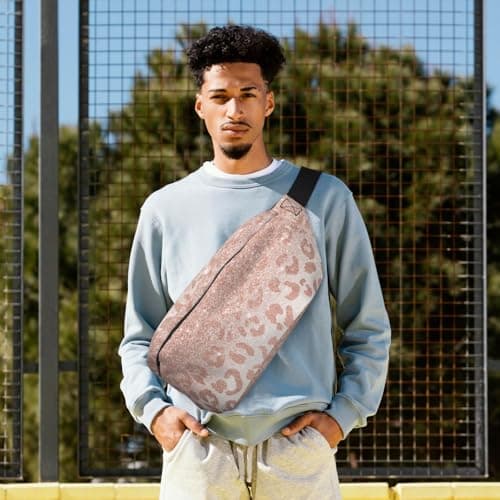 JKLQWC rose gold glitter Printed Fanny Pack Waist Bag for Men Women, Adjustable Bumbags Hip Bum Bag Travel Crossbody Bags Sports Running Hiking Belt Bag — view 2