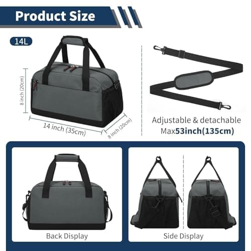 LONALIA 14L Small Gym Bag, Wet Pocket, 14 inch, Dark Grey — view 4
