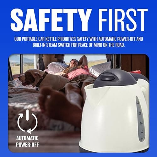 12V Electric Car Kettle - Travel, Camping, Caravan, Boiling Water | Ideal For Tea Coffee Hot Water | Fast Boil Lorry, Truck, Volt | Socket, Plug, Cigarette Lighter, Charger Portable — view 3