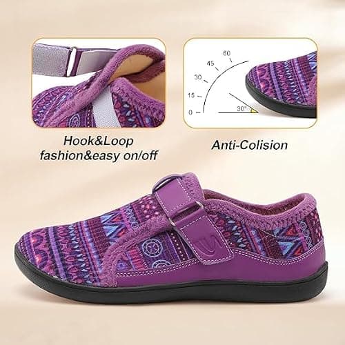 JIASUQI Slippers for Women Wide Barefoot Swollen Edema Diabetic Shoes Indoor Outdoor Adjustable House Shoe Cozy Walking Shoe(Boxipurple 40,Size 6) — view 3